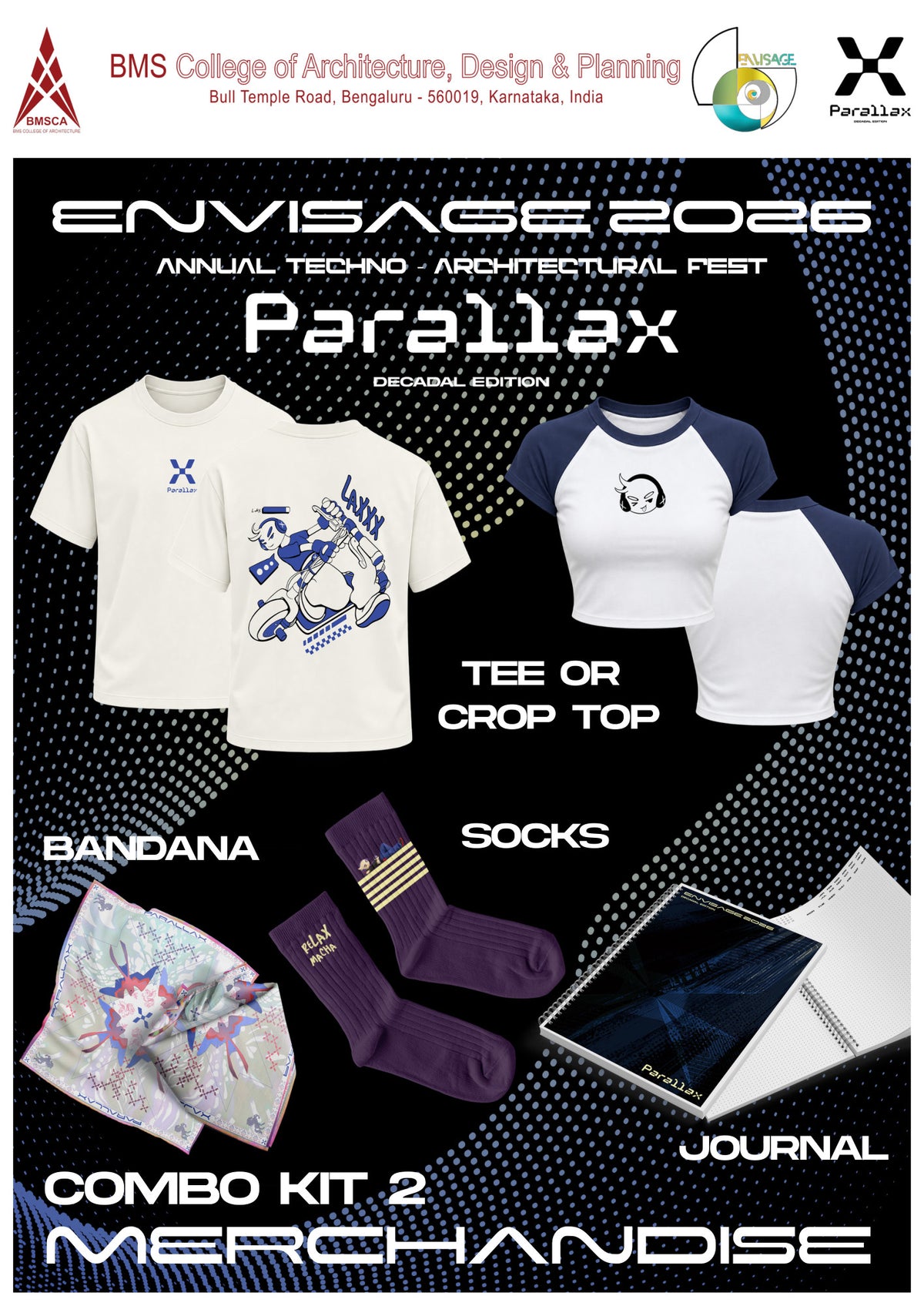 Combo 2 poster: T-Shirt or Crop Top, bandana, socks and journal