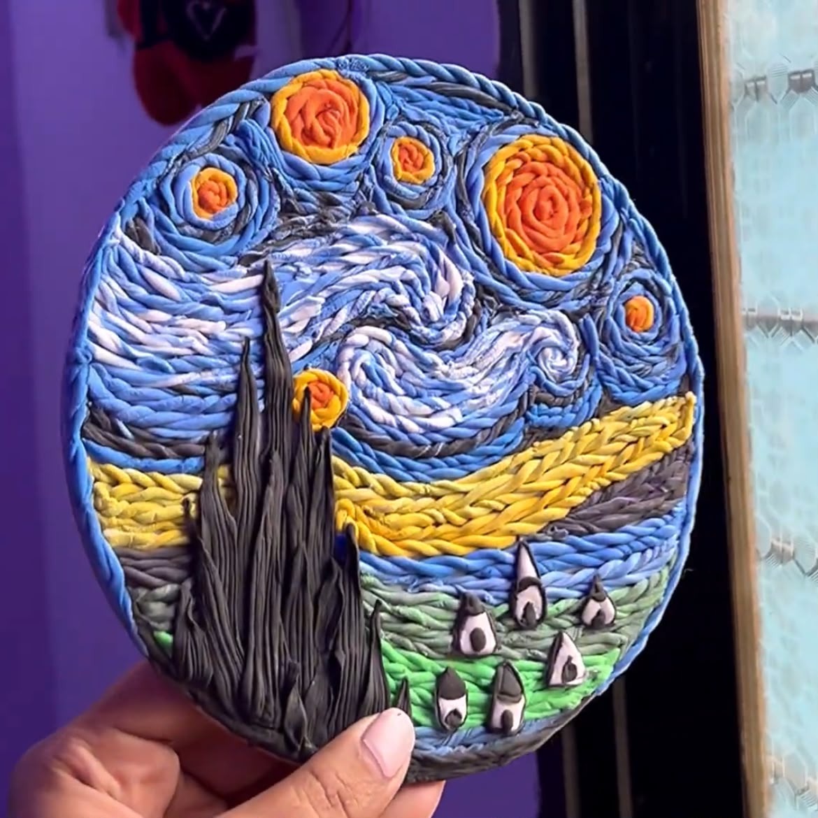 A Starry Night plate made in clay